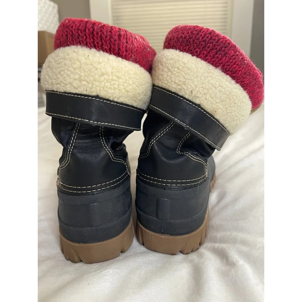Storm by Cougar Creek Womens Black Red Knit Cuff Duck Winter Snow Boots Size 9